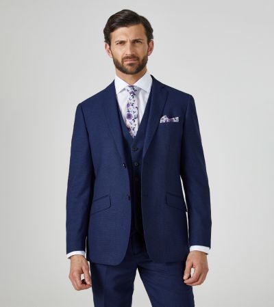 Harcourt Tailored Suit Navy Blue Tweed Effect