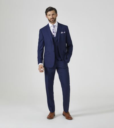 Harcourt Tailored Suit Navy Blue Tweed Effect