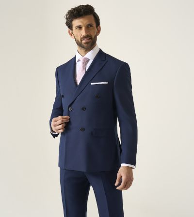 Harcourt Tailored Double Breasted Suit Navy Blue Tweed Effect