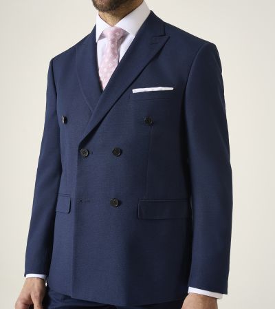 Harcourt Tailored Double Breasted Suit Navy Blue Tweed Effect