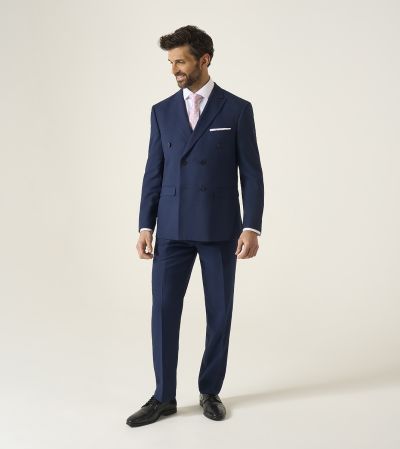 Harcourt Tailored DB Suit Navy Blue Tweed Effect