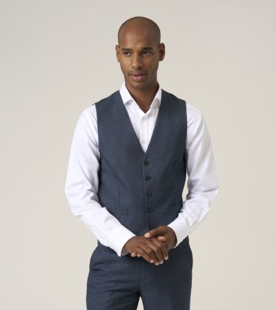 Harcourt SB Waistcoat Blue Tweed Effect