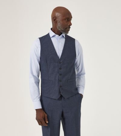 Harcourt SB Waistcoat Blue Tweed Effect