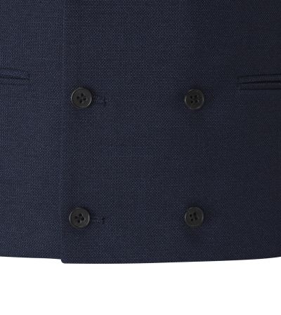 Harcourt Double Breasted Waistcoat Navy Blue Tweed Effect