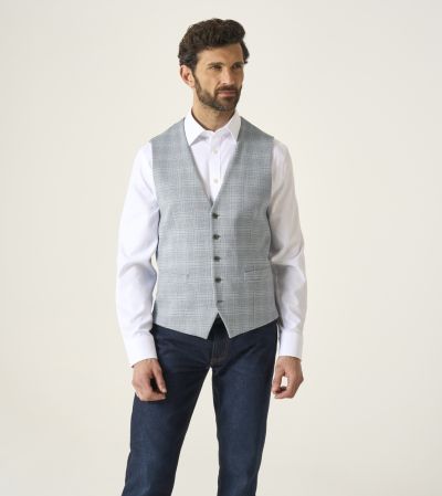 Aspen Waistcoat Blue Check Puppytooth