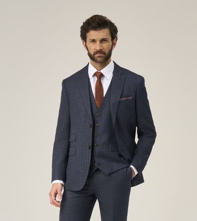 Woolf Tailored Suit Navy Blue Check