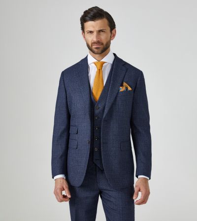 Woolf Tailored Suit Navy Blue Check