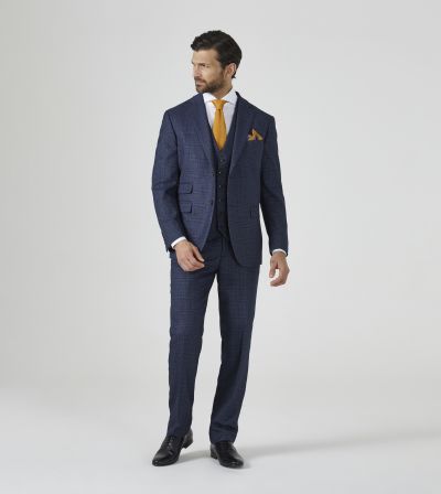 Woolf Tailored Suit Navy Blue Check