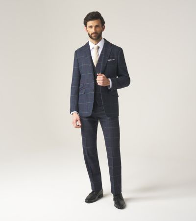 Doyle Tailored Suit Navy Blue Check Tweed