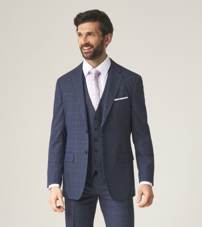 Anello Tailored Suit Jacket Blue Check