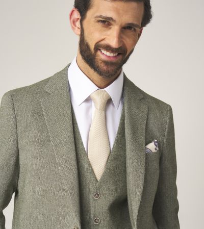 Jude Tailored Suit Sage Green Tweed Herringbone