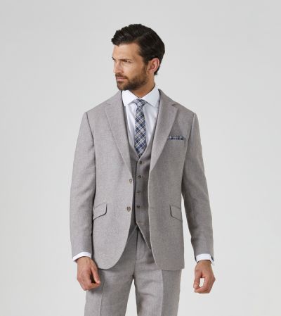 Jude Tailored Suit Stone Grey Tweed Herringbone