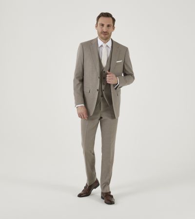 Jodrell Tailored Suit Stone Beige Marl Tweed Effect