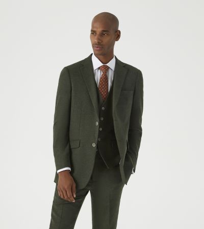 Jude Tailored Suit Olive Green Tweed Herringbone