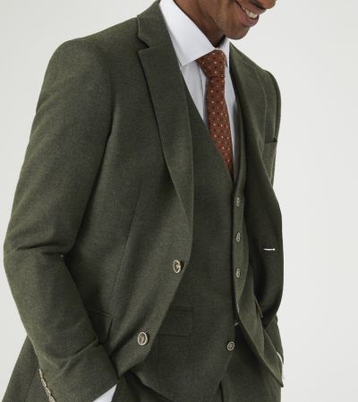 Jude Tailored Suit Olive Green Tweed Herringbone