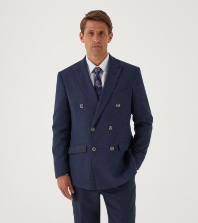 Jude Tailored DB Suit Navy Blue Tweed Herringbone