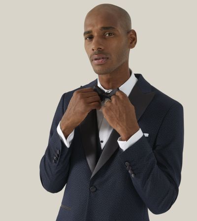 Cuba Tailored Dinner Suit Navy Blue Geo
