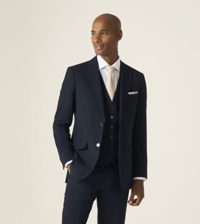 Harcourt Tailored Suit Navy Ink Tweed Effect