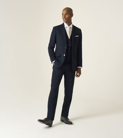Harcourt Tailored Suit Navy Ink Tweed Effect