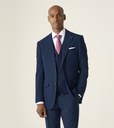 Wright Suit Tailored Navy Blue Pinstripe