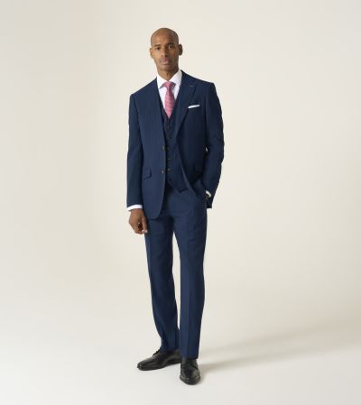 Wright Suit Tailored Navy Blue Pinstripe