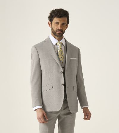 Charlie Tailored Suit Stone Beige Check