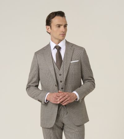 Cannon Single Breasted Tailored Fit Suit Brown Houndstooth