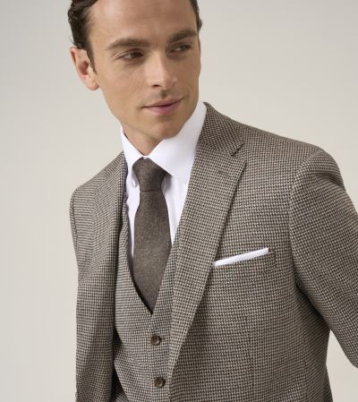 Cannon Single Breasted Tailored Fit Suit Brown Houndstooth