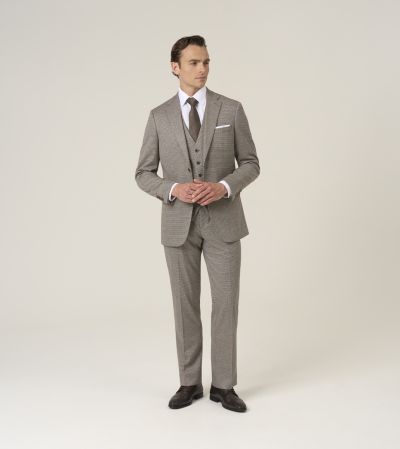 Cannon Single Breasted Tailored Fit Suit Brown Houndstooth