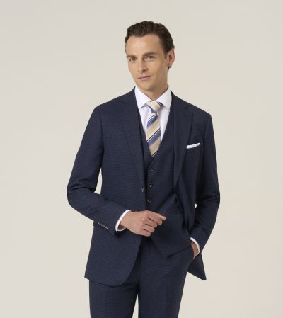 Boyd Tailored Fit Suit Navy Blue Puppytooth