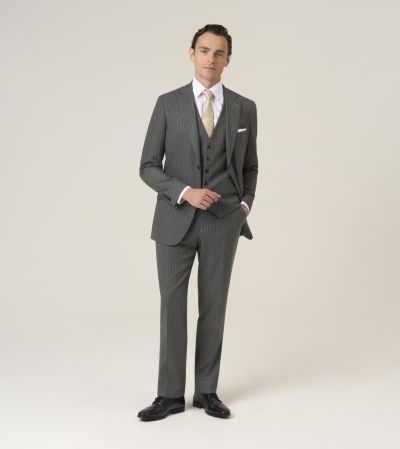 Cassius Single Breasted Tailored Grey Chalk Stripe Suit