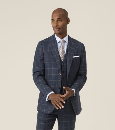 Meredith Tailored Fit Suit Blue Windowpane Check