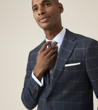 Meredith Tailored Fit Suit Blue Windowpane Check