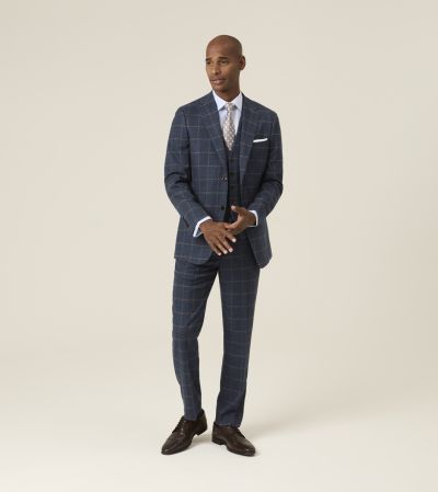 Meredith Tailored Fit Suit Blue Windowpane Check