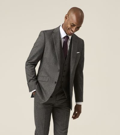 Fox Tailored Fit Textured Suit Charcoal Grey