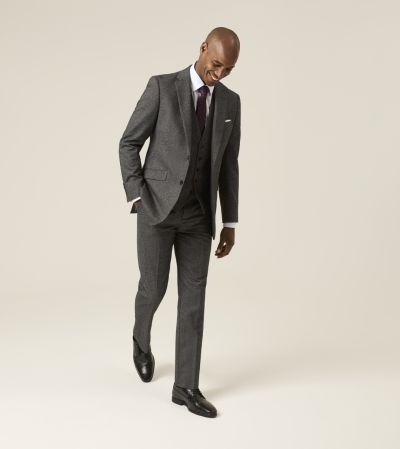 Fox Tailored Fit Textured Suit Charcoal Grey