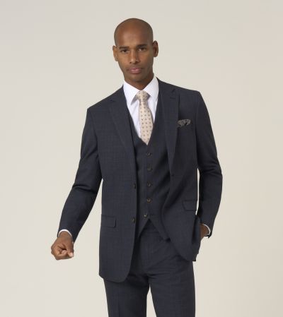 Elijah Tailored Fit Suit Navy Blue Check