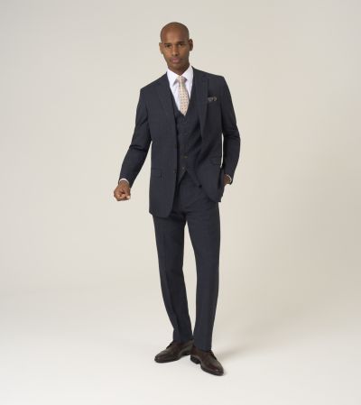 Elijah Tailored Fit Suit Navy Blue Check