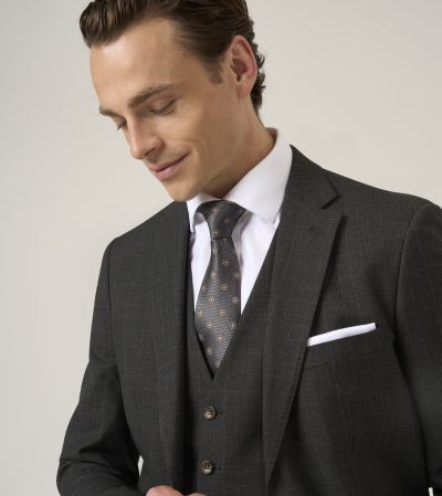 Elijah Tailored Fit Suit Charcoal Grey Check