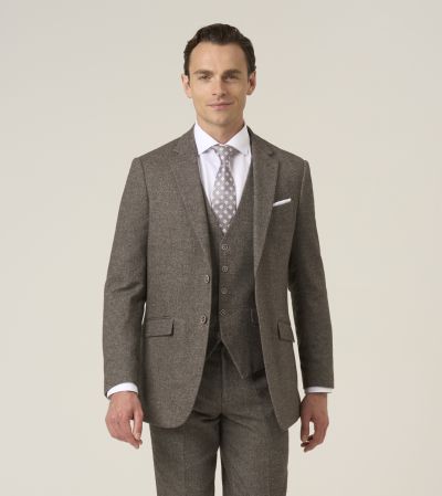 Jude Suit Tailored Fawn Brown Tweed Herringbone