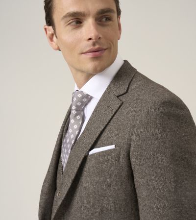 Jude Suit Tailored Fawn Brown Tweed Herringbone