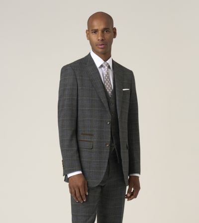 Margrave Tailored Fit Suit Charcoal Grey Check