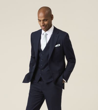 Glassnor Gabardine Tailored Fit Navy Wool Blend Suit