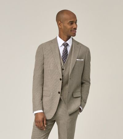 Chaplin Suit Tailored Jacket Stone Beige Micro Check
