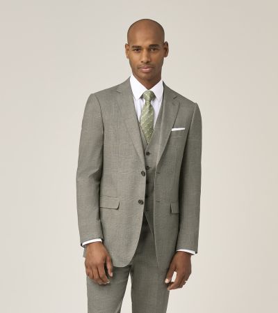Devere Wool / Linen Blend Tailored Suit Sage Green Check