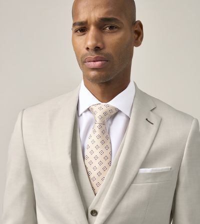 Antonio Suit Tailored Textured Weave Cream Stone
