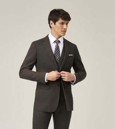 Corsica Wool / Linen Blend Tailored Suit Chocolate Brown