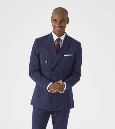 Declan Slim Suit Double Breasted Navy Blue Pinstripe
