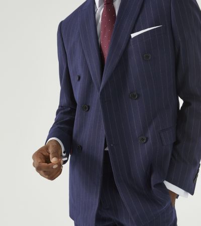 Declan Slim Suit Double Breasted Navy Blue Pinstripe