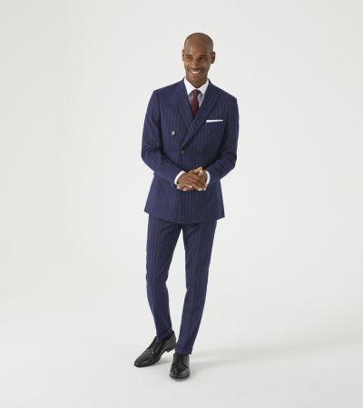 Declan Slim Suit Double Breasted Navy Blue Pinstripe